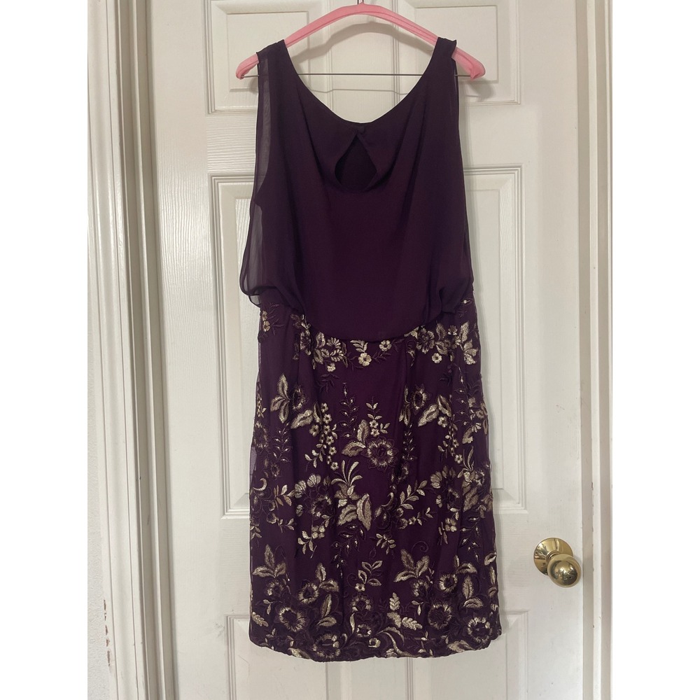 Calvin Klein Plum Purple Embroidered‎ Floral Chiffon Overlay Dress Size 12